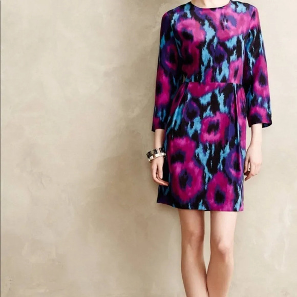 ANTHROPOLOGIE Hutch Floristry Dress Watercolor Purple Blue Size 2 - Picture 1 of 9